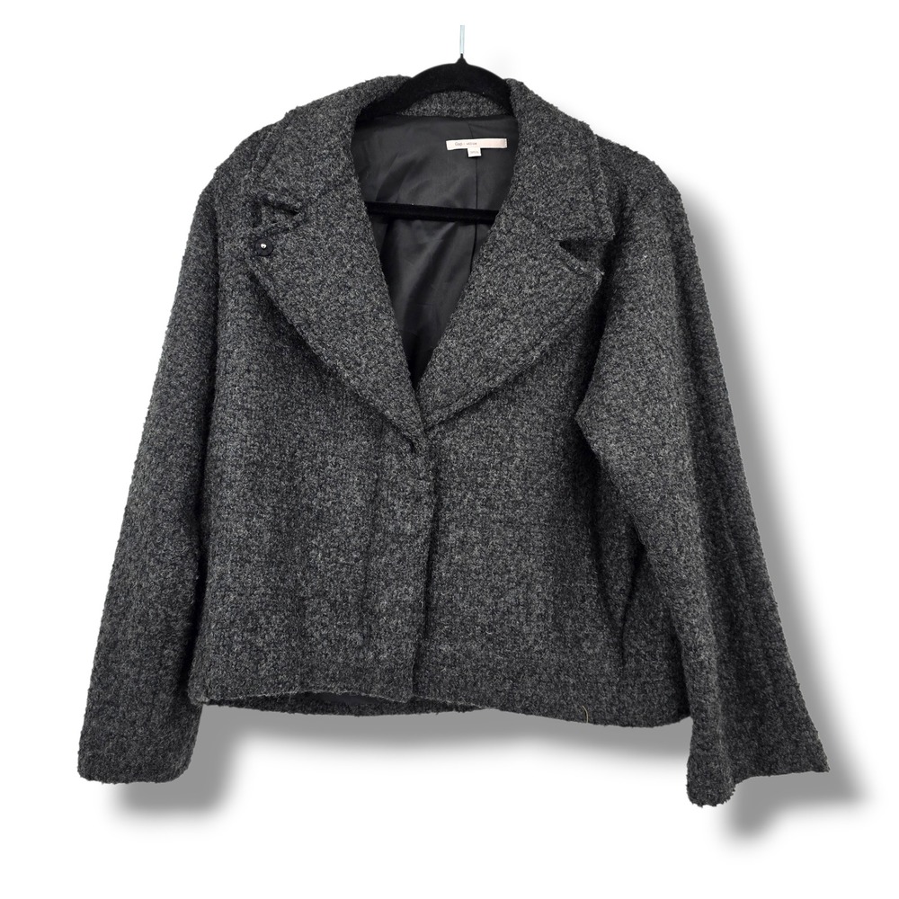 Gap Women Charcoal Textured Wool Blend Cropped Jacket Size Medium Vintage Y2k
